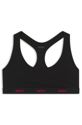 Stretch-cotton bralette with repeat logos, Black