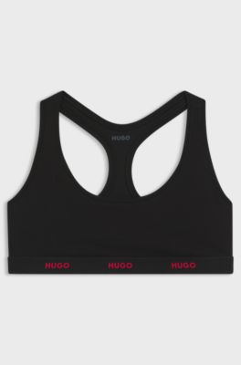 Stretch-cotton bralette with repeat logos, Black