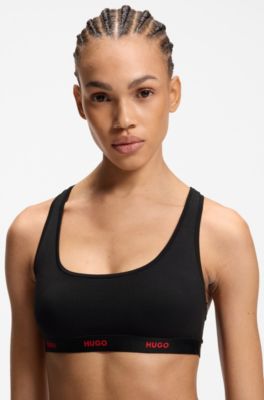 Stretch-cotton bralette with repeat logos, Black