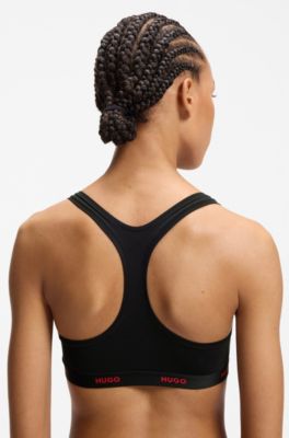 Stretch-cotton bralette with repeat logos, Black