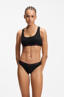 Stretch-cotton bralette with repeat logos, Black