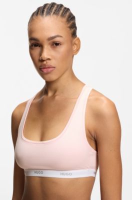 Stretch-cotton bralette with repeat logos, light pink