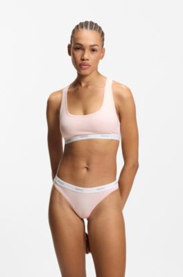 Stretch-cotton bralette with repeat logos, light pink