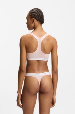 Stretch-cotton bralette with repeat logos, light pink