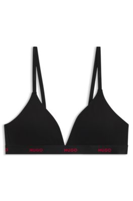 Triangle bra in stretch cotton with logo band, Black