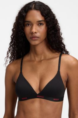 Stretch-cotton triangle bra, Black