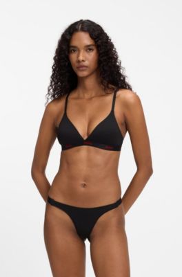 Stretch-cotton triangle bra, Black