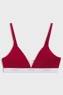 Soutien-gorge triangle en coton stretch avec bande logot&eacute;e, Rouge