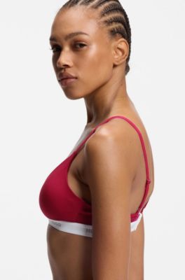 Sujetador triangular de algod&oacute;n el&aacute;stico con cinta de logo, Rojo