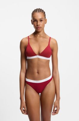Soutien-gorge triangle en coton stretch avec bande logot&eacute;e, Rouge