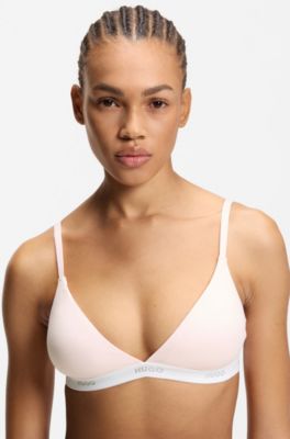 Soutien-gorge triangle en coton stretch avec bande logot&eacute;e, Rose clair
