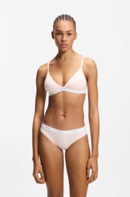 Soutien-gorge triangle en coton stretch avec bande logot&eacute;e, Rose clair