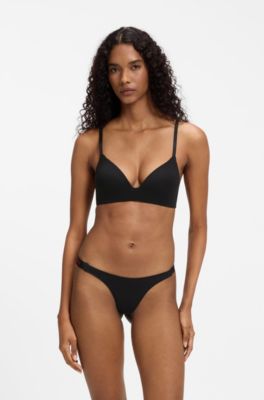 Stretch-cotton thong with branded waistband, Black