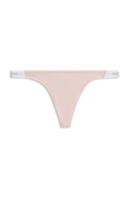Stretch-cotton thong with branded waistband, light pink