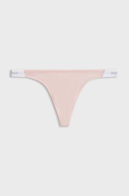 Stretch-cotton thong with branded waistband, light pink