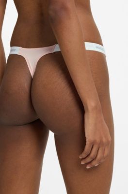 Stretch-cotton thong with branded waistband, Light Pink