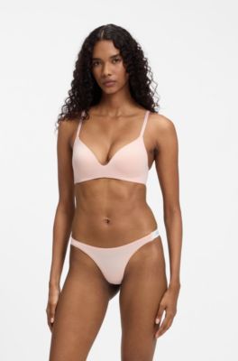 Stretch-cotton thong with branded waistband, Light Pink