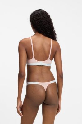 Stretch-cotton thong with branded waistband, Light Pink