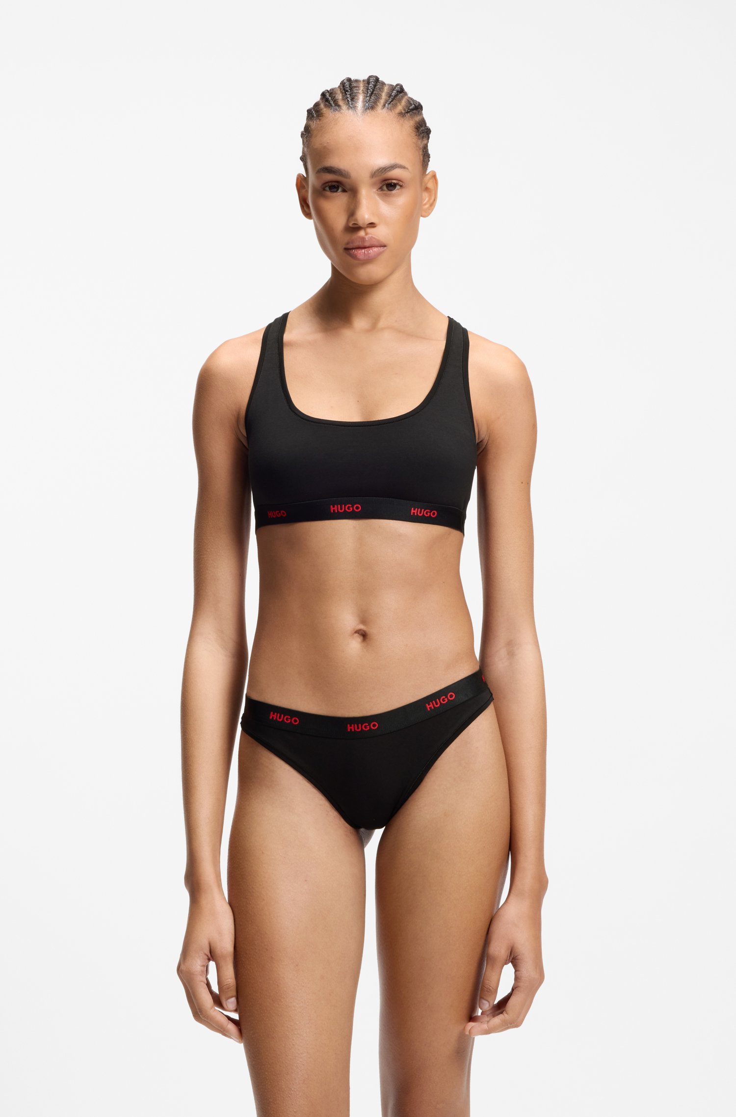 Hugo Stretch-cotton thong with logo waistband trosor dam