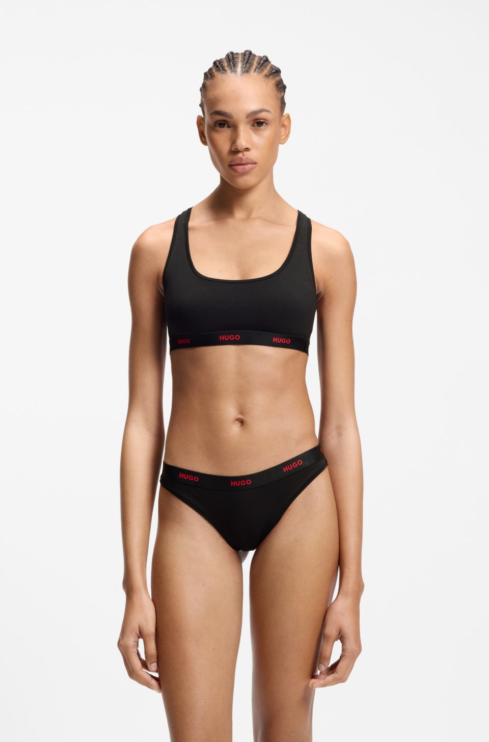 Stretch-cotton thong with logo waistband