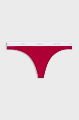 Stretch-cotton thong with logo waistband, Red