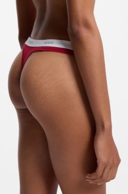 Brasiliana in cotone elasticizzato con elastico in vita con logo, Rosso