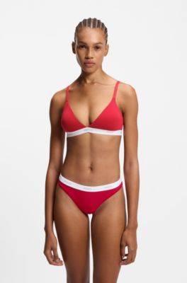 Stretch-cotton thong with logo waistband, Red
