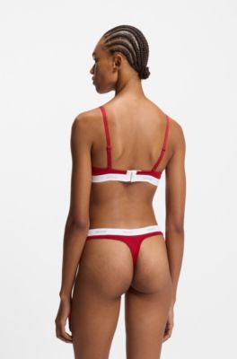 Stretch-cotton thong with logo waistband, Red