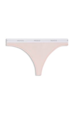 Stretch-cotton thong with logo waistband, light pink