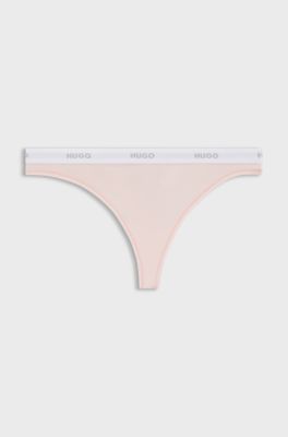 Stretch-cotton thong with logo waistband, Light Pink