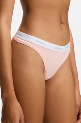 Stretch-cotton thong with logo waistband, light pink