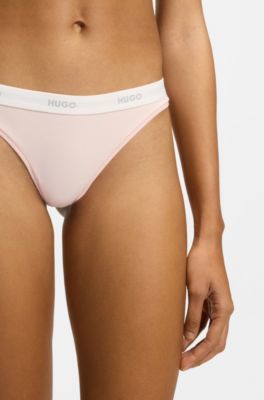 Stretch-cotton thong with logo waistband, light pink