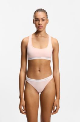 Stretch-cotton thong with logo waistband, light pink