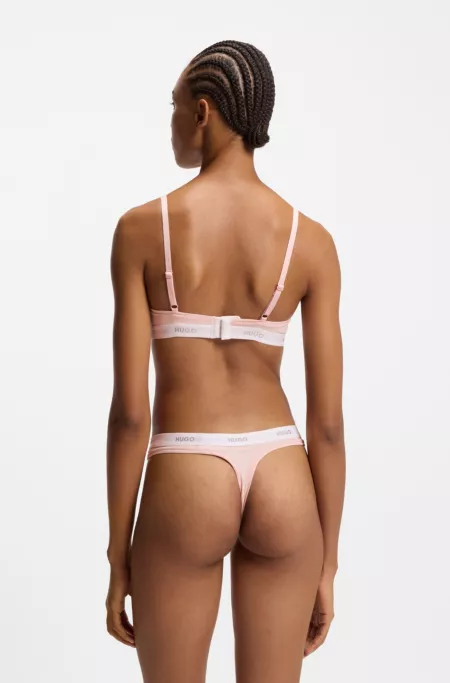 Stretch-cotton thong with logo waistband