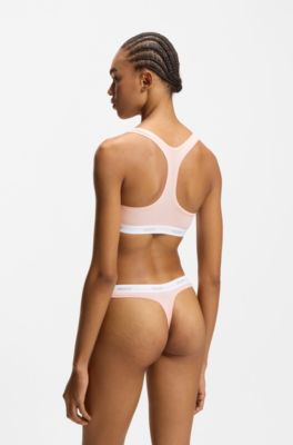 Stretch-cotton thong with logo waistband, light pink