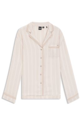 Camicia del pigiama a righe con profili con logo, Beige chiaro