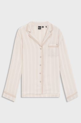 Striped pyjama shirt with logo trim, Light Beige