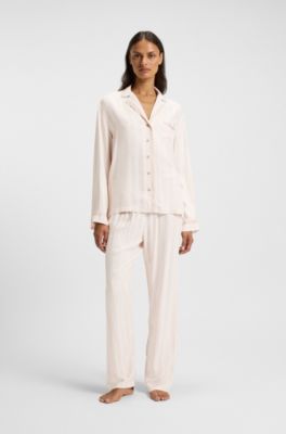 Striped pyjama bottoms with logo trim, Light Beige