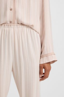 Striped pyjama bottoms with logo trim, Light Beige