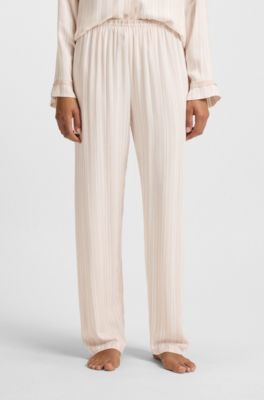Striped pyjama bottoms with logo trim, Light Beige