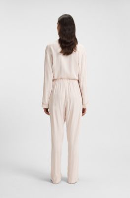 Striped pyjama bottoms with logo trim, Light Beige