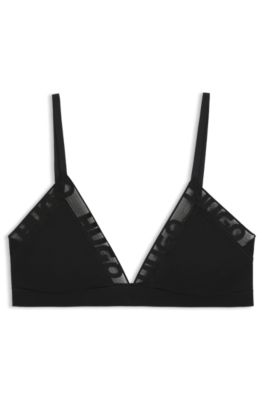 ストレッチコットン トライアングルブラ ロゴトリム, ブラック