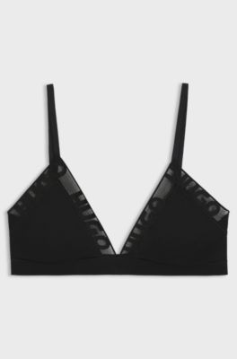 Stretch-cotton triangle bra with logo trims, Black