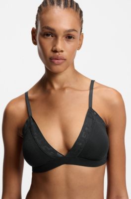 Stretch-cotton triangle bra with logo trims, Black