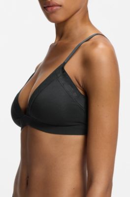 Stretch-cotton triangle bra with logo trims, Black