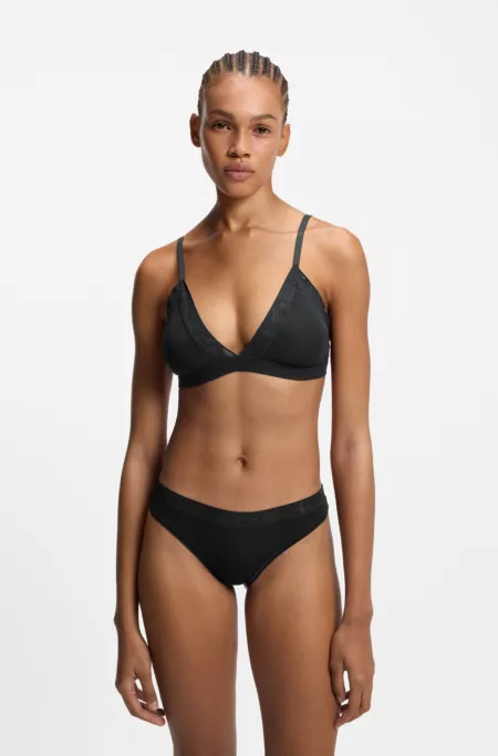 Stretch-cotton triangle bra with logo trims