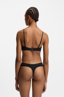 Stretch-cotton triangle bra with logo trims, Black