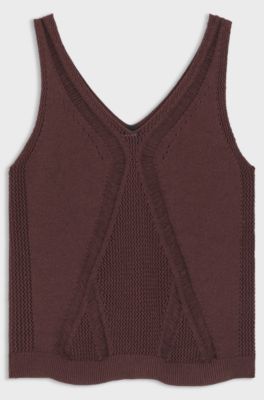 Knitted top with mixed structures, Dark Brown