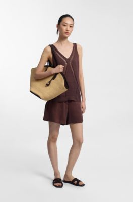 Knitted top with mixed structures, Dark Brown