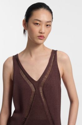 Knitted top with mixed structures, Dark Brown